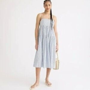 J.Crew Size 10 Tie Back Tiered Midi Dress Blue White Stripe Tank